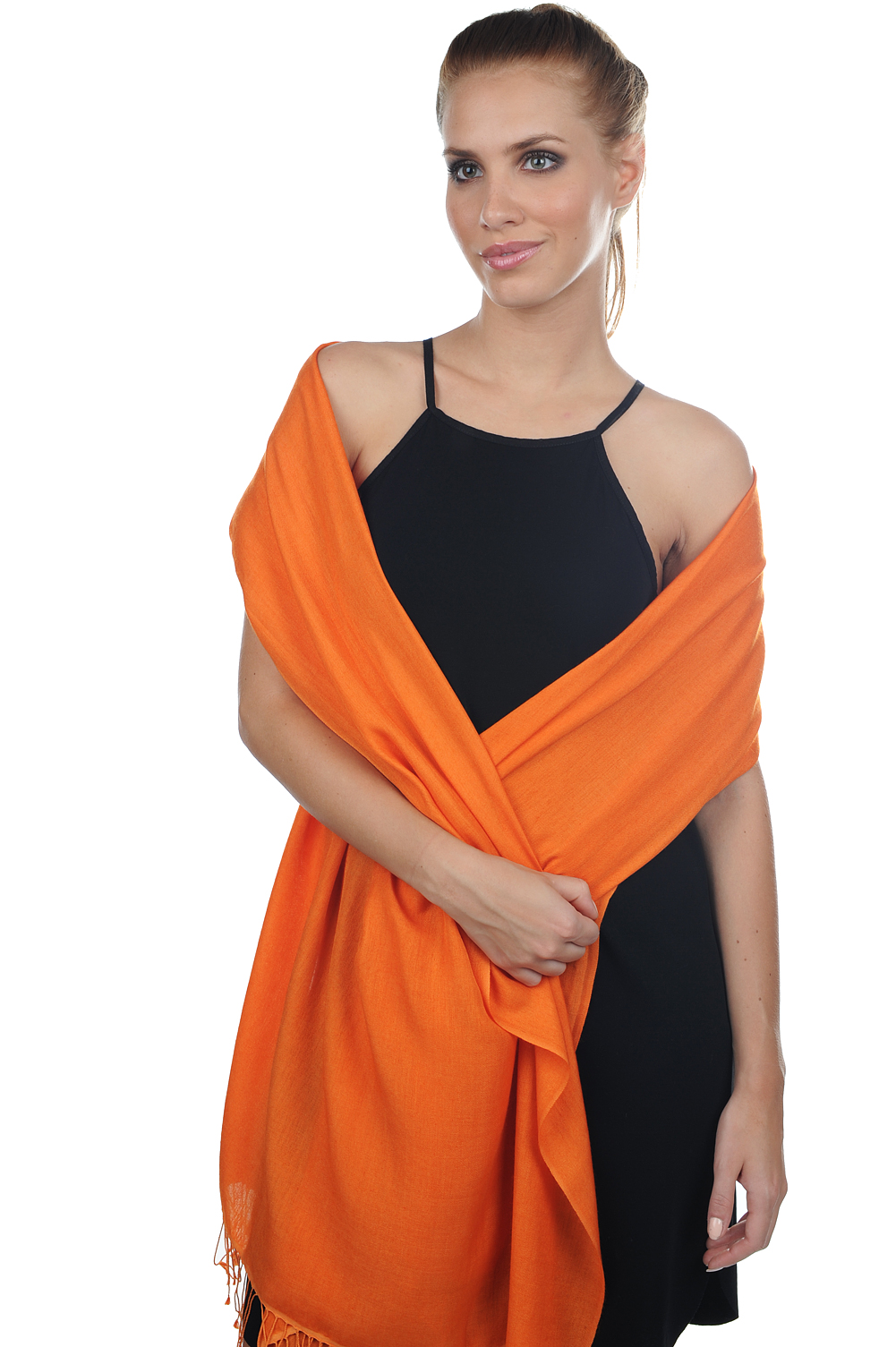 Cashmere & Silk ladies shawls platine orange popsicle 201 cm x 71 cm